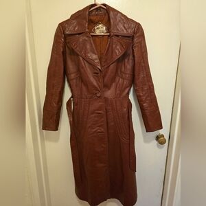 Genuine leather womens coat with belt size 7/8